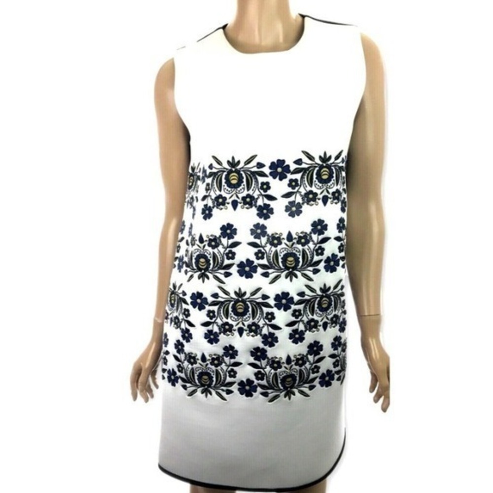 Cynthia Rowley Shift Dress Size 6 White w/ Blue & Yellow Embroidery Sleeveless